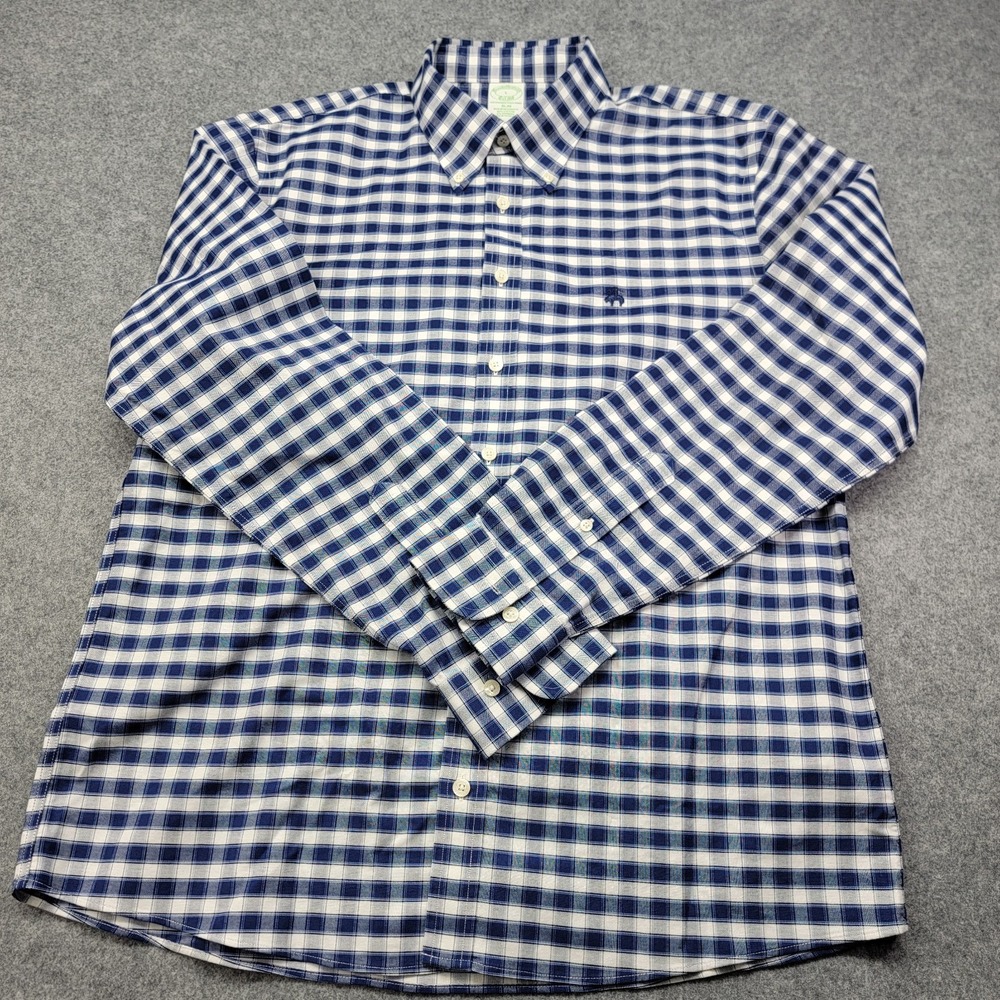 Brooks Brothers XL Slim Fit Non-Iron Stretch Blue White Check Button-Up Shirt